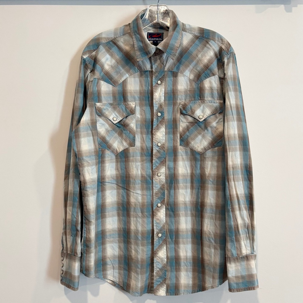 Roper Mens Snap Button Shirt Medium Plaid Western Embroidered Cowboy Rodeo 21563
